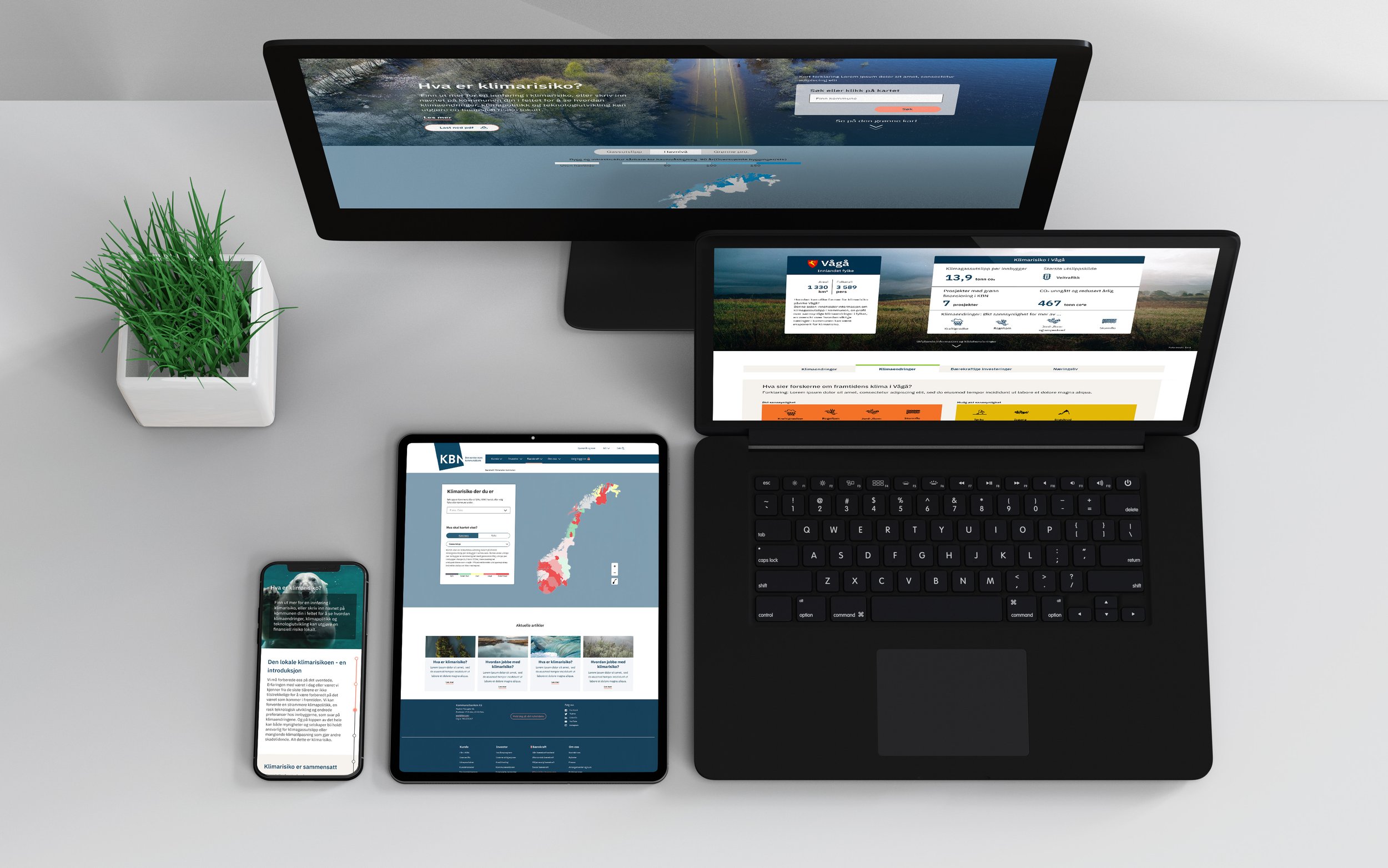 KBN Klimarisiko-verktøy på desktop, nettbrett og mobil