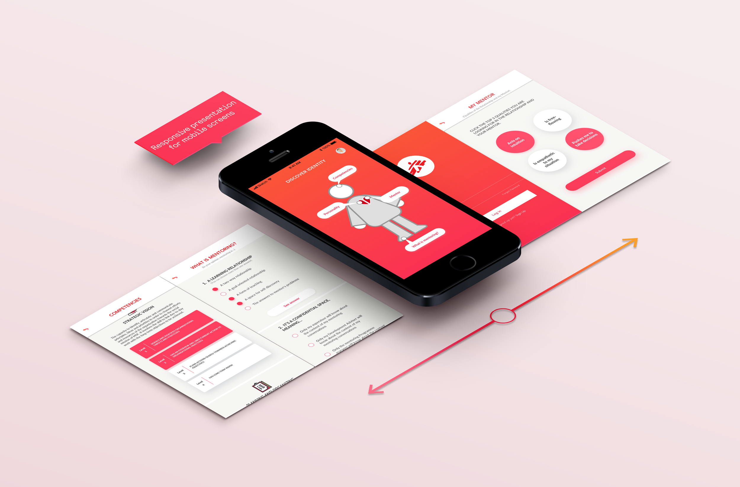 MSF mentor-matching app — presentasjon av mobilskjermer